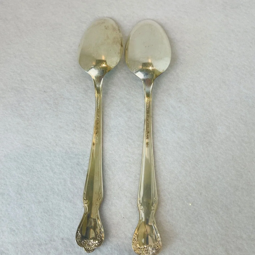 Vintage Rogers & Bro Silver Plate Serving Spoons Flowers  Set of 2 Floral 7.25in